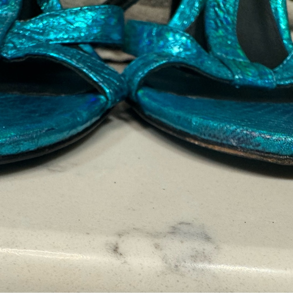 Brian Atwood Metallic Blue Python Embossed Leathe… - image 7